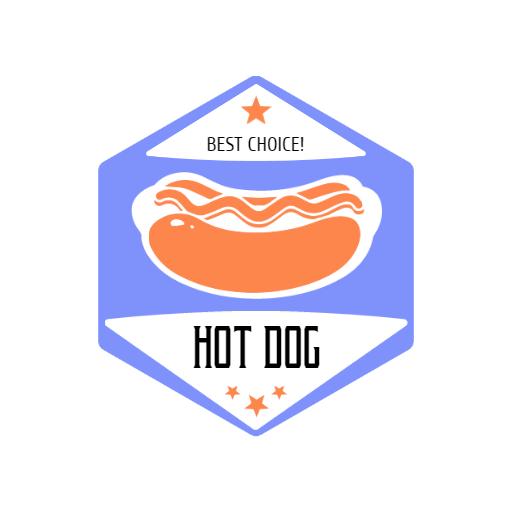 Delicious Orange Hotdog Design on Vibrant Blue Badge Logo Template