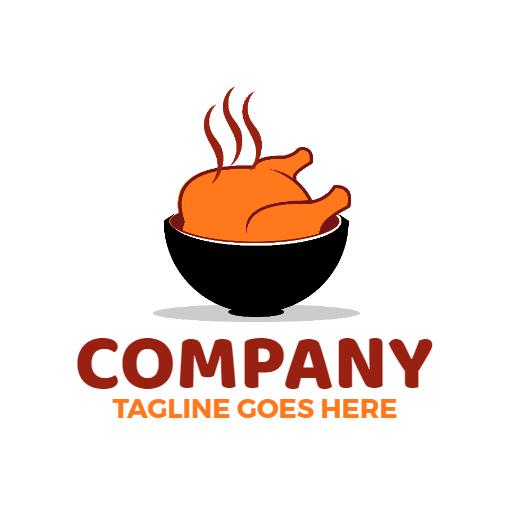 Delicious Orange Roast Chicken in a Bowl Logo Template