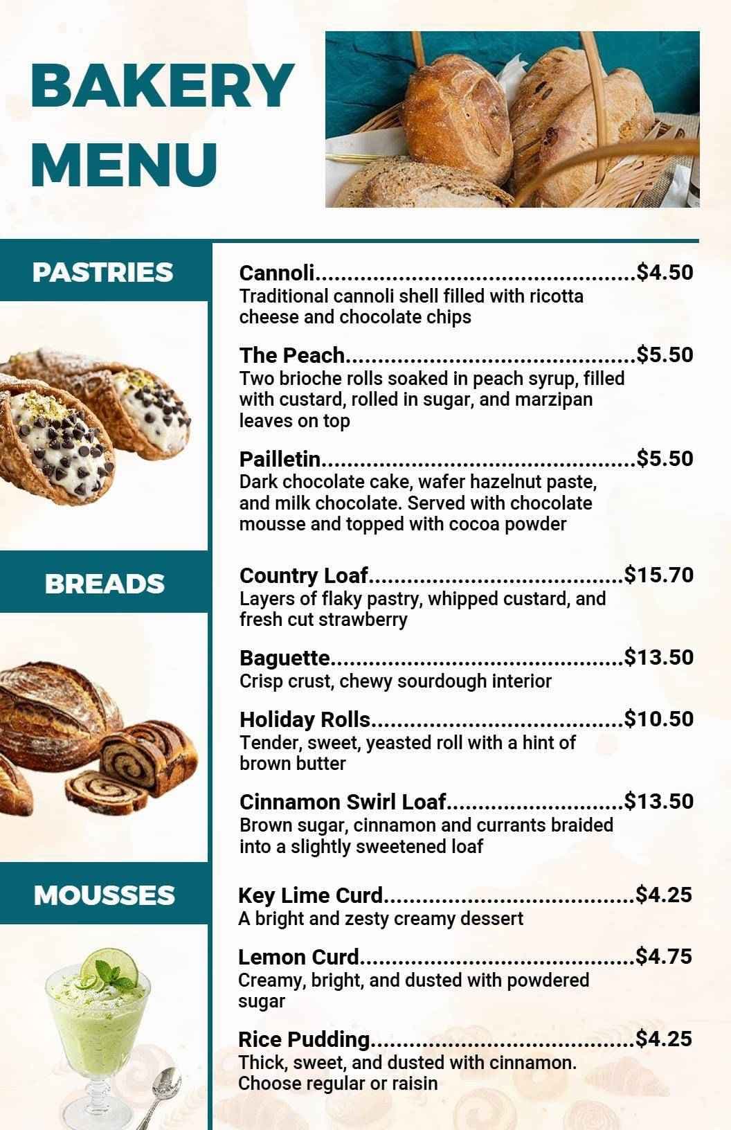 Delicious Pastries and Fresh Breads for Every Occasion Bakery Menu Template
