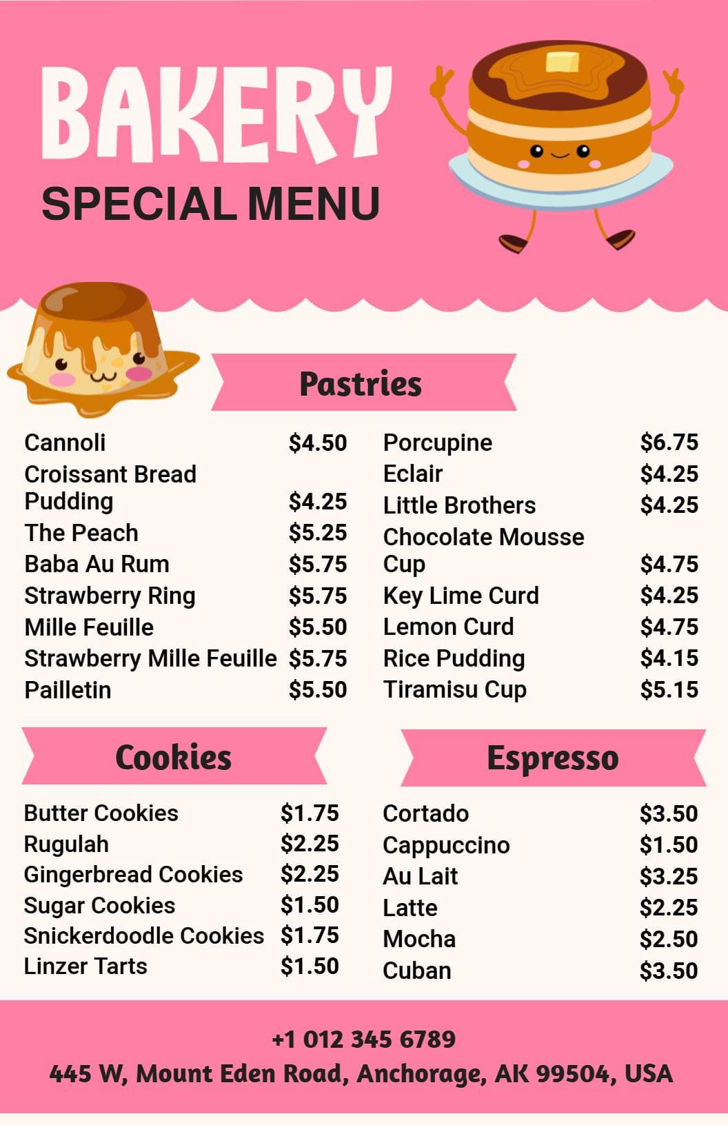 Delicious Pastry Selections Featuring Cookies and Desserts Bakery Menu Template