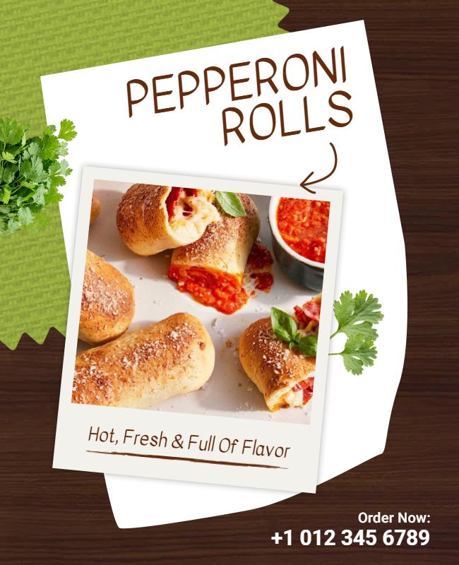 Delicious Pepperoni Rolls Food Promotion Poster Template