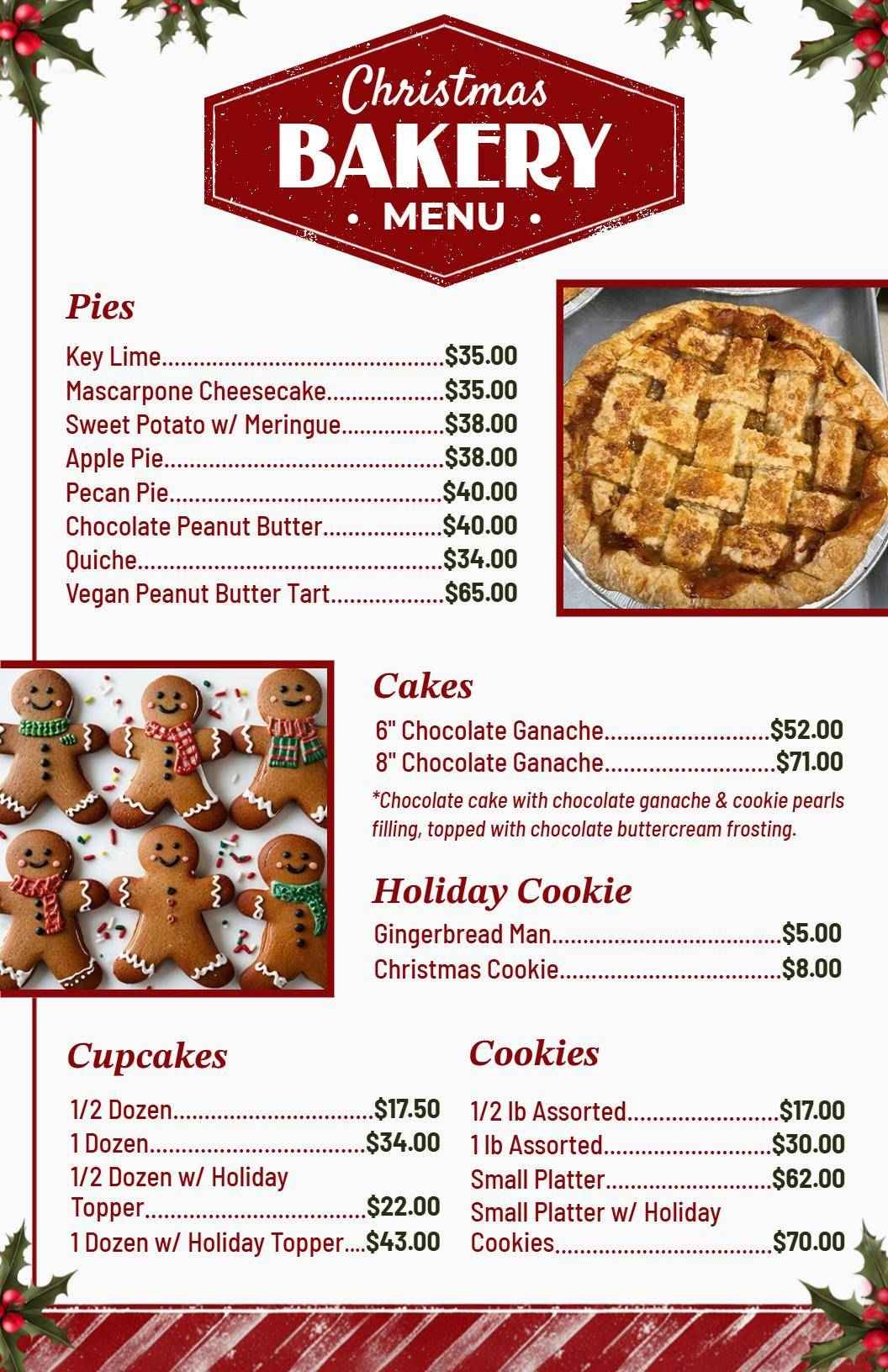 Delicious Pies and Festive Cakes for the Holiday Christmas Menu Template