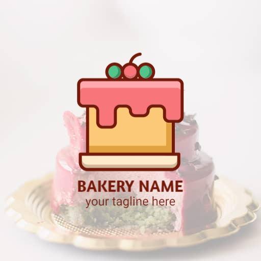 Delicious Pink Frosted Cake with Elegant Bakery Logo Template