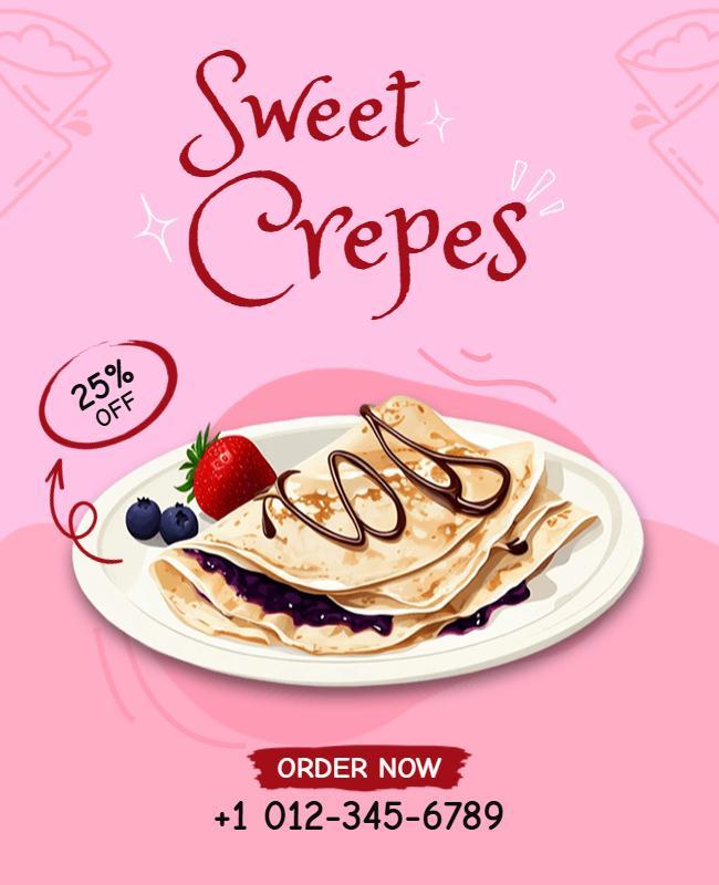 Delicious Pink Sweet Crepes Dessert Promotion Poster Template