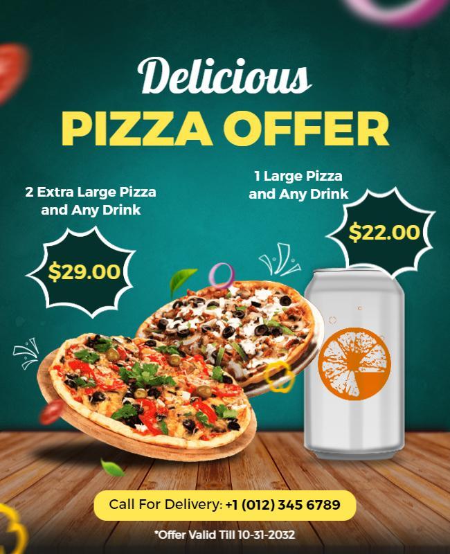 Delicious Pizza and Drink Offer Flyer Template