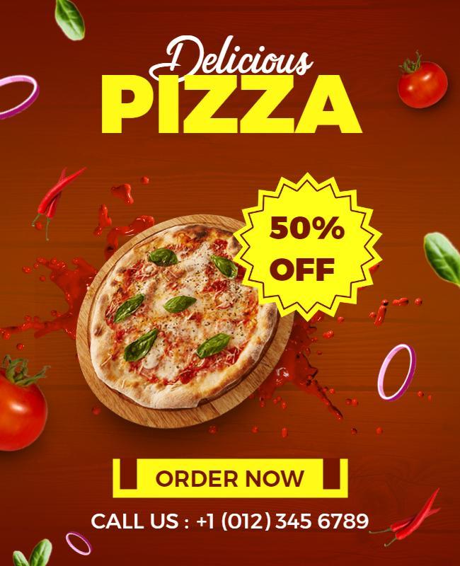 Delicious Pizza Promotion Flyer with Discount Offer Template