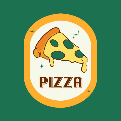 Delicious Pizza Slice with Melting Cheese and Green Background Logo Template