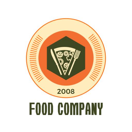 Delicious Pizza with Fork and Knife in Food Company Logo Template