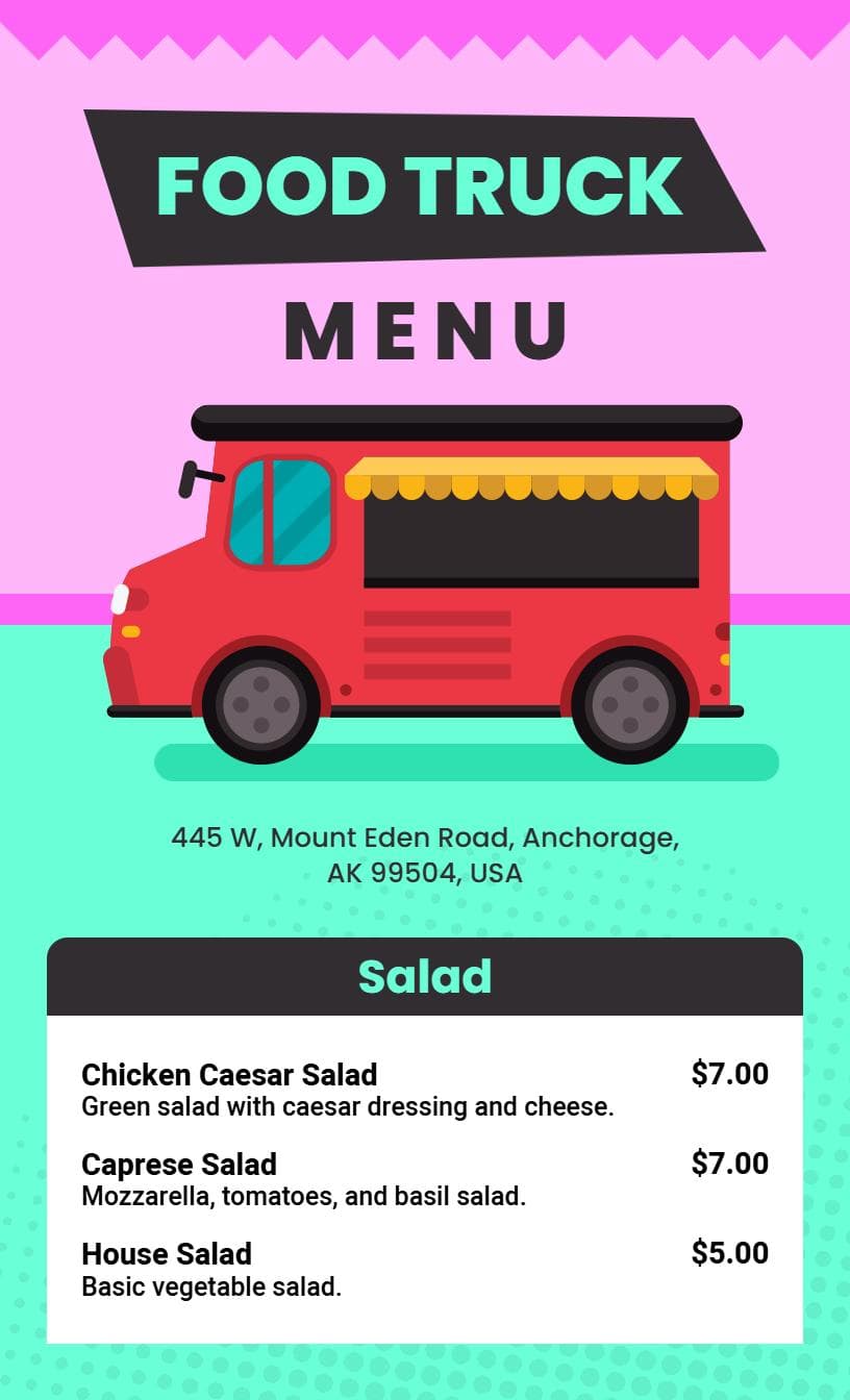 Delicious Platter and Salad Selections for Savory Food Truck Menu Template