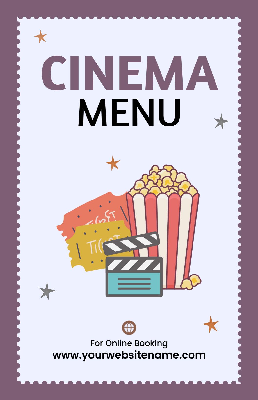 Delicious Popcorn and Snack Options for Movie Night Cinema Menu Template