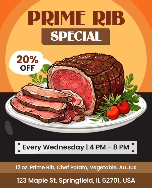 Delicious Prime Rib Special Discount Dinner Poster Template