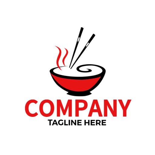 Delicious Red Bowls of Chinese Food with Steaming Noodles Logo Template