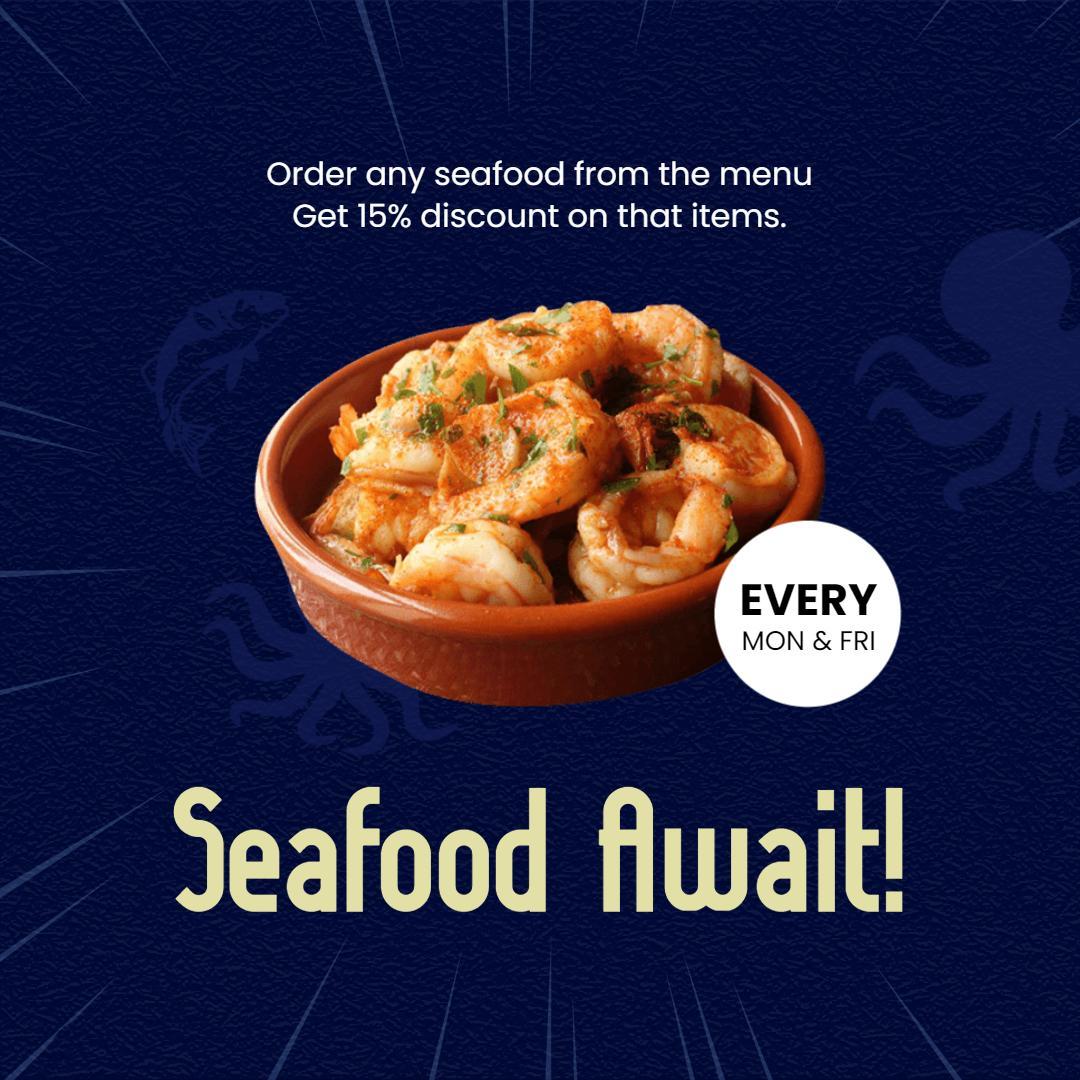 Delicious Seafood Dish with 15% Discount Offer Ad Template