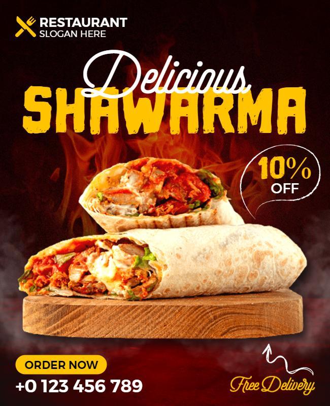 Bold Yellow Delicious Shawarma Food Delivery Flyer Template