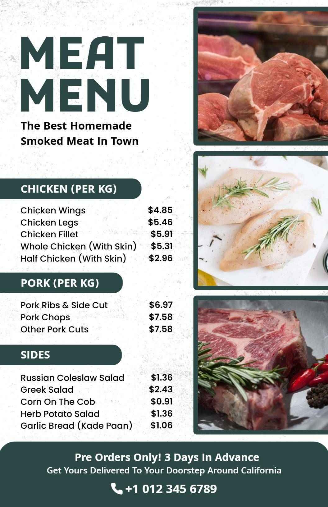 Delicious Smoked Chicken and Pork Selection with Sides Meat Menu Template