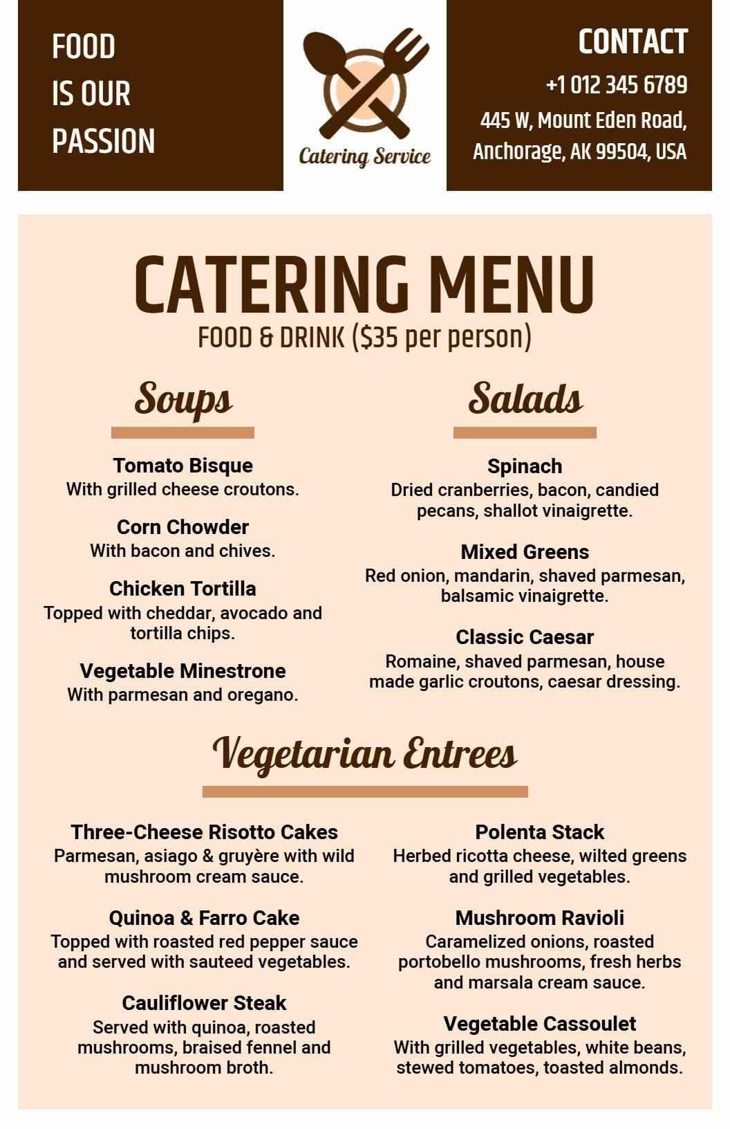 Delicious Soups and Fresh Salads for Every Event Catering Menu Template