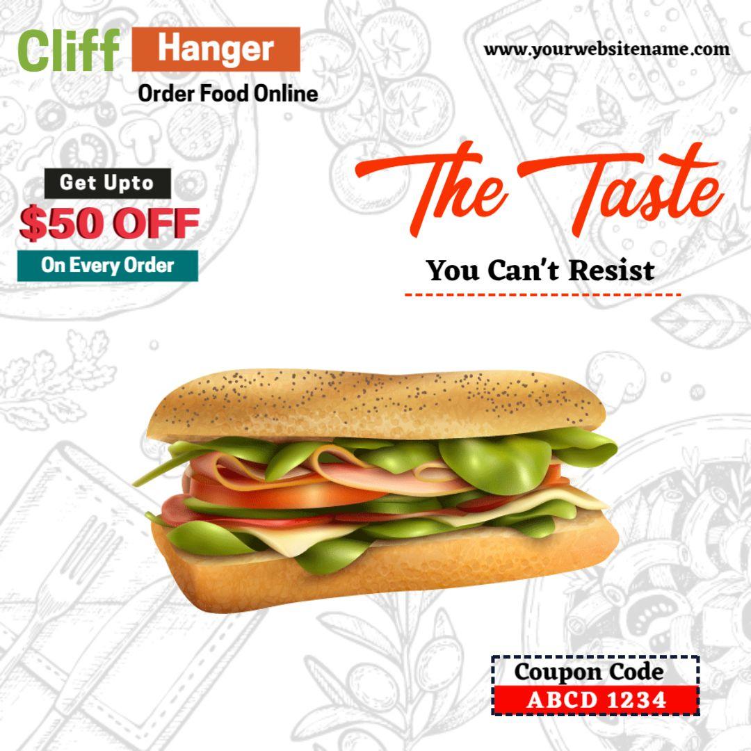 Delicious Submarine Sandwich with $50 Discount Offer Ad Template