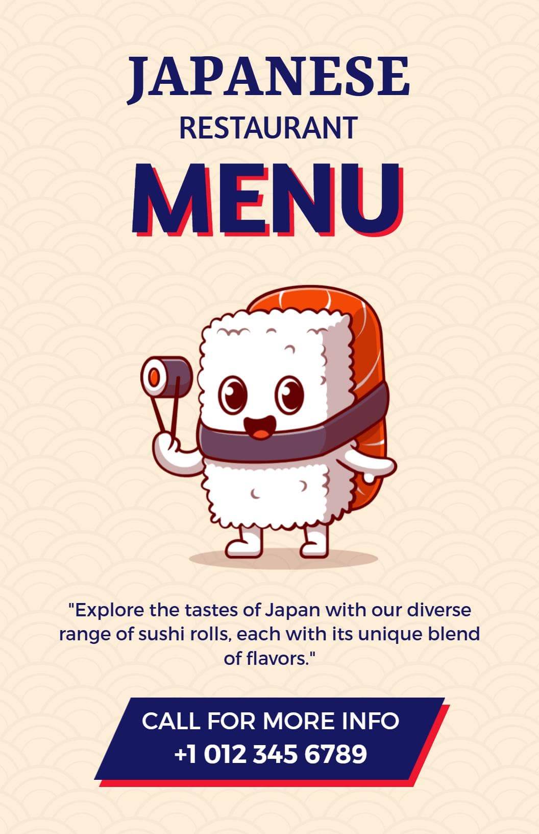 Delicious Sushi Rolls and Flavorful Dishes Japanese Cuisine Menu Template