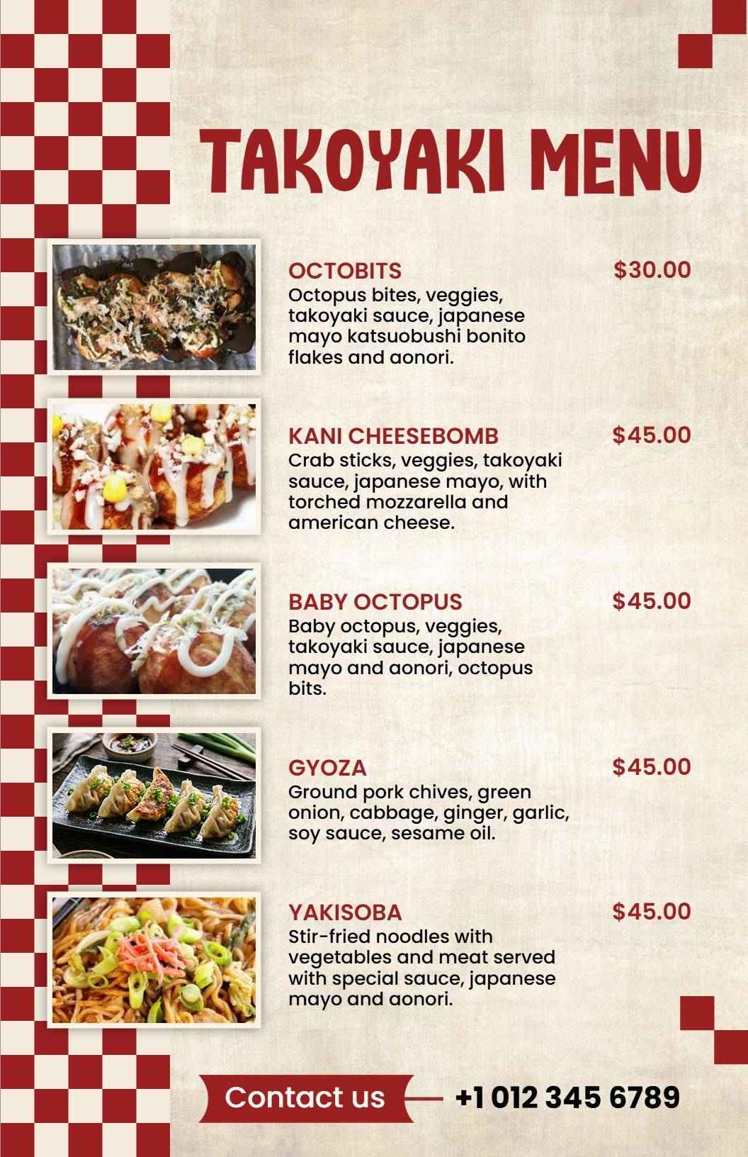 Delicious Takoyaki and Japanese Street Food Classics Japanese Cuisine Menu Template