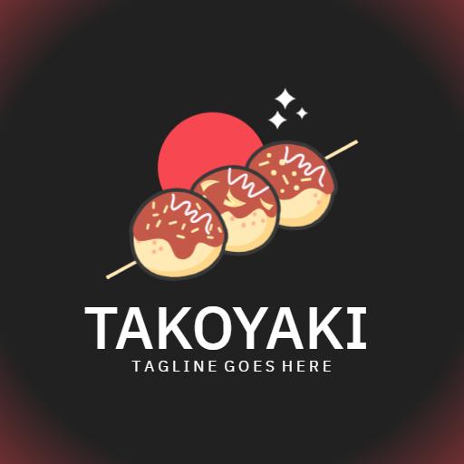 Delicious Takoyaki with Flavorful Sauce and Toppings Logo Template