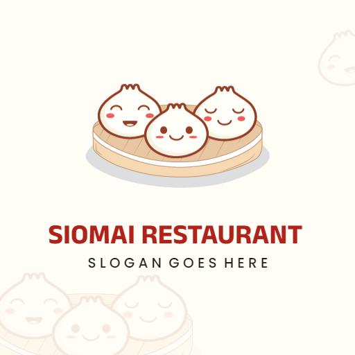 Delicious Three Happy Siomai on a Wooden Plate Logo Template