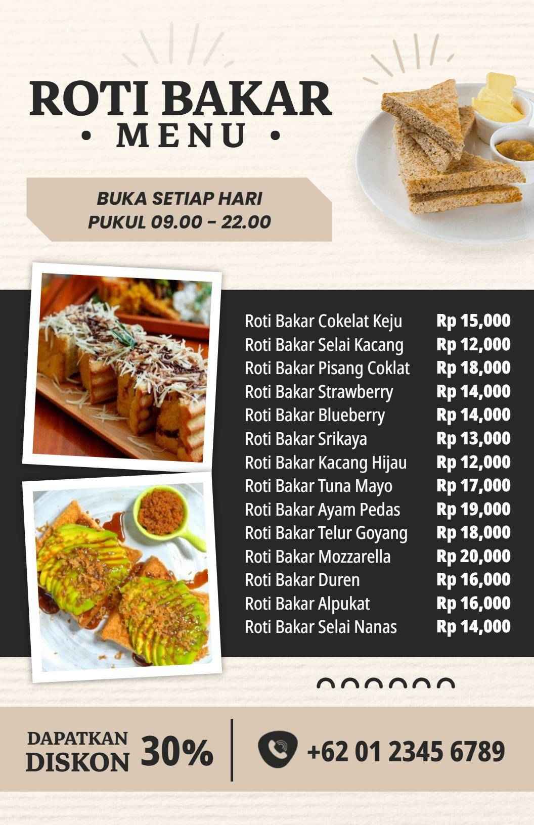 Delicious Toast Variations with Unique Flavors Bakery Menu Template