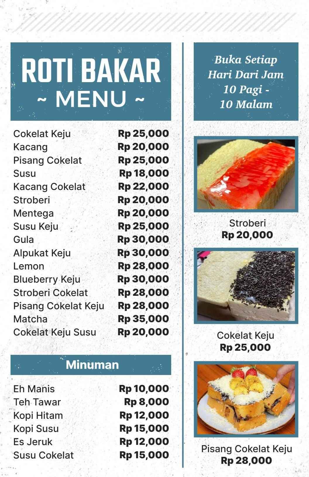 Delicious Toasted Bread Selections with Sweet Toppings Bakery Menu Template