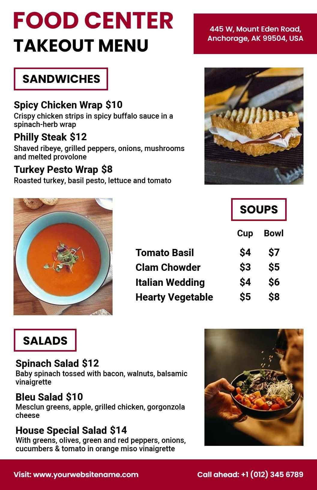 Delicious Turkey and Philly Wrap Selections Take-Out Menu Template
