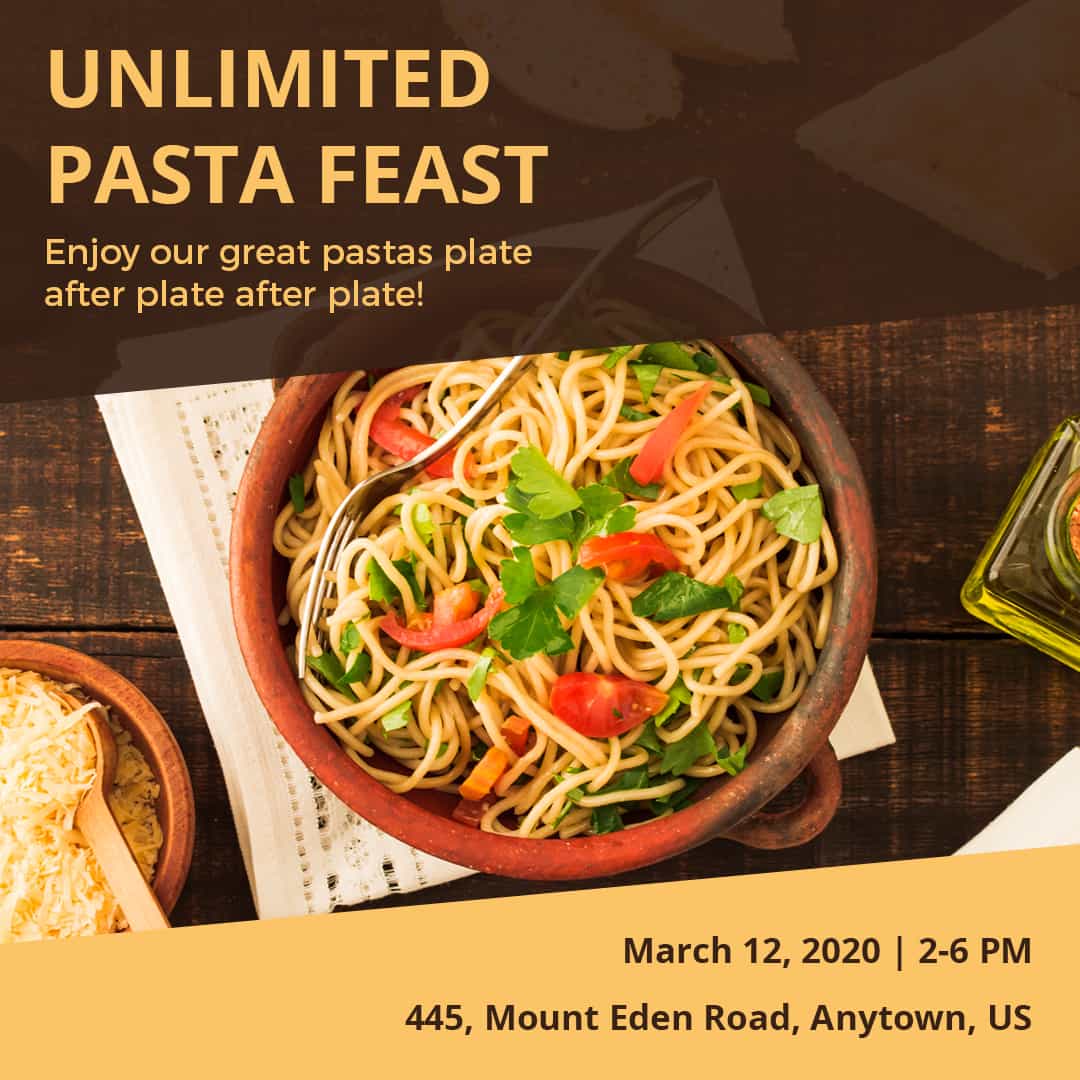 Delicious Unlimited Pasta Feast Event Invitation Ad Template