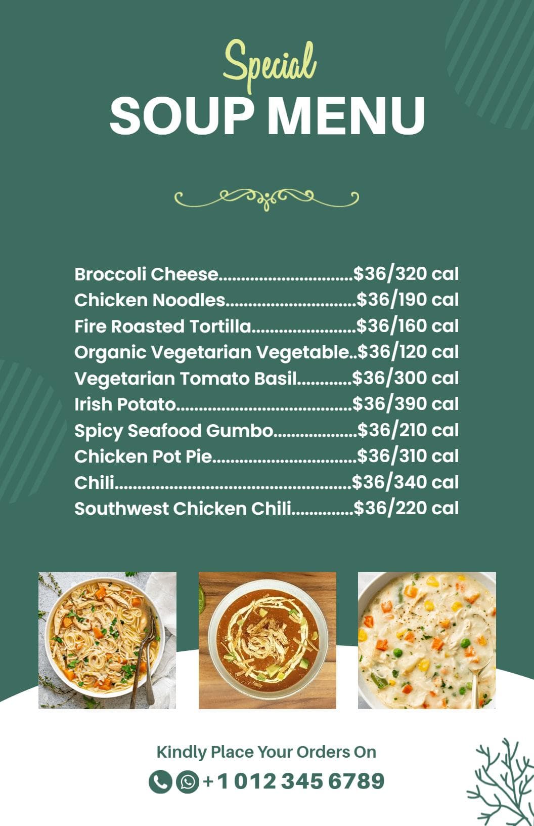 Delicious Varieties of Comforting Soups and Broths Soup Menu Template