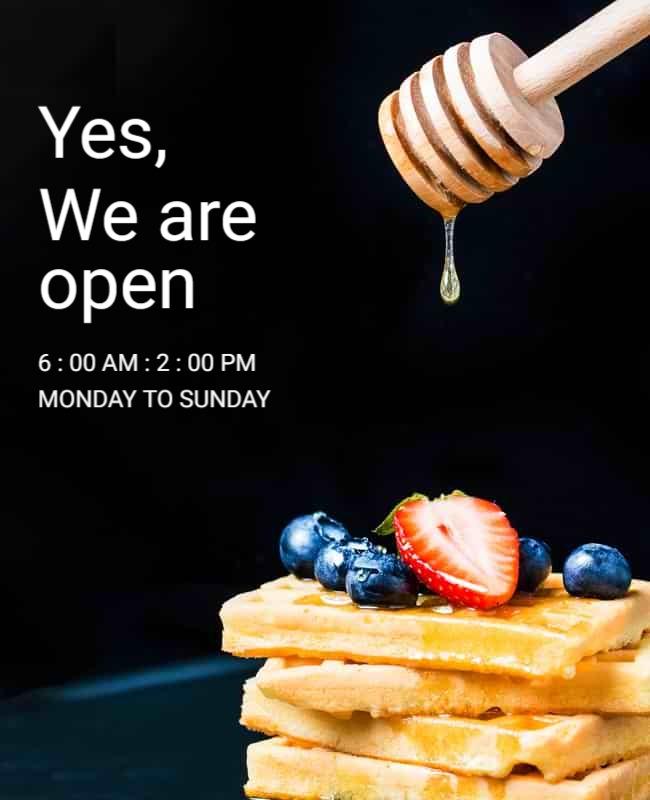 Delicious Waffle Breakfast Hours Open Signage Poster Template