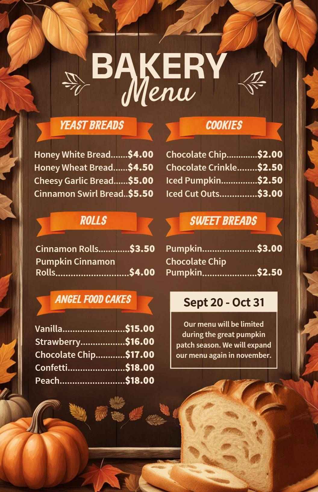 Delicious Yeast Breads and Treats for Everyone Bakery Menu Template