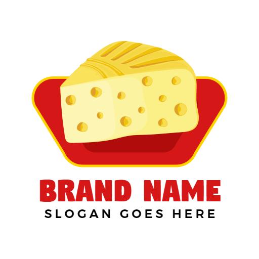 Delicious Yellow Cheese Slice on Vibrant Red Background Logo Template