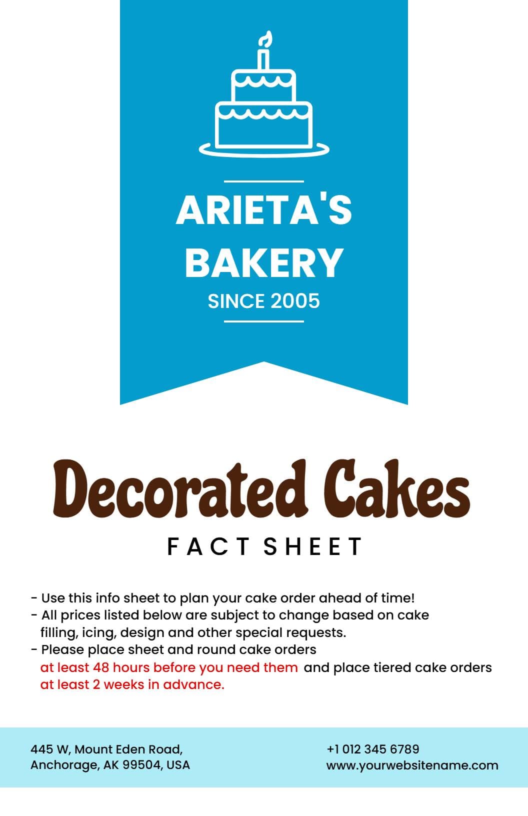 Deliciously Decorated Cakes with Rich Flavors Cake Menu Template