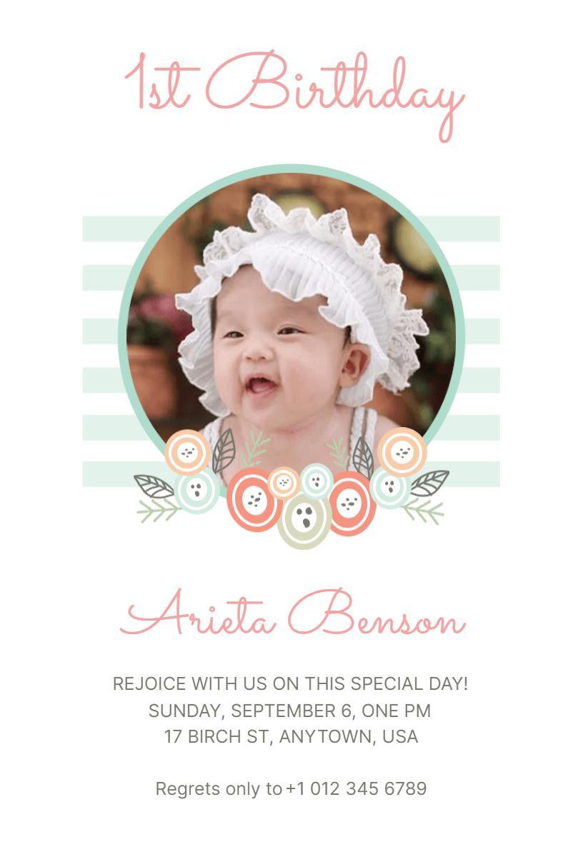 Delightful 1st Birthday Celebration Photo Invitation Template