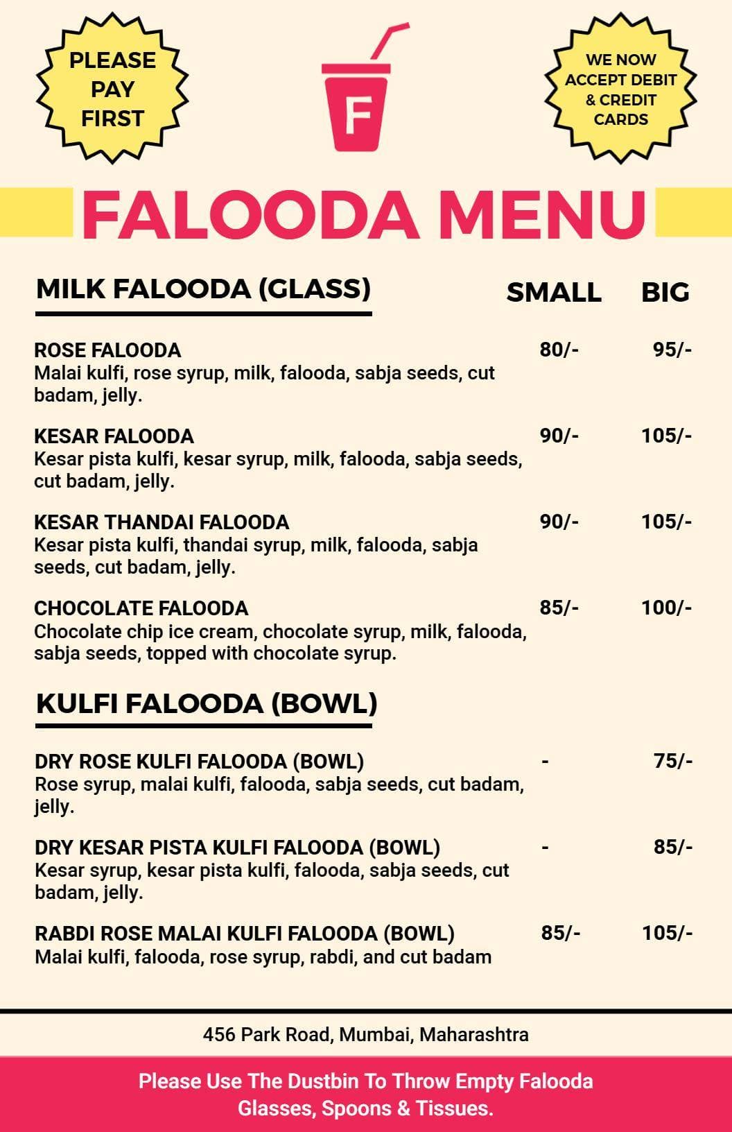 Delightful Creamy Falooda and Kulfi Selections Indian Cuisine Menu Template