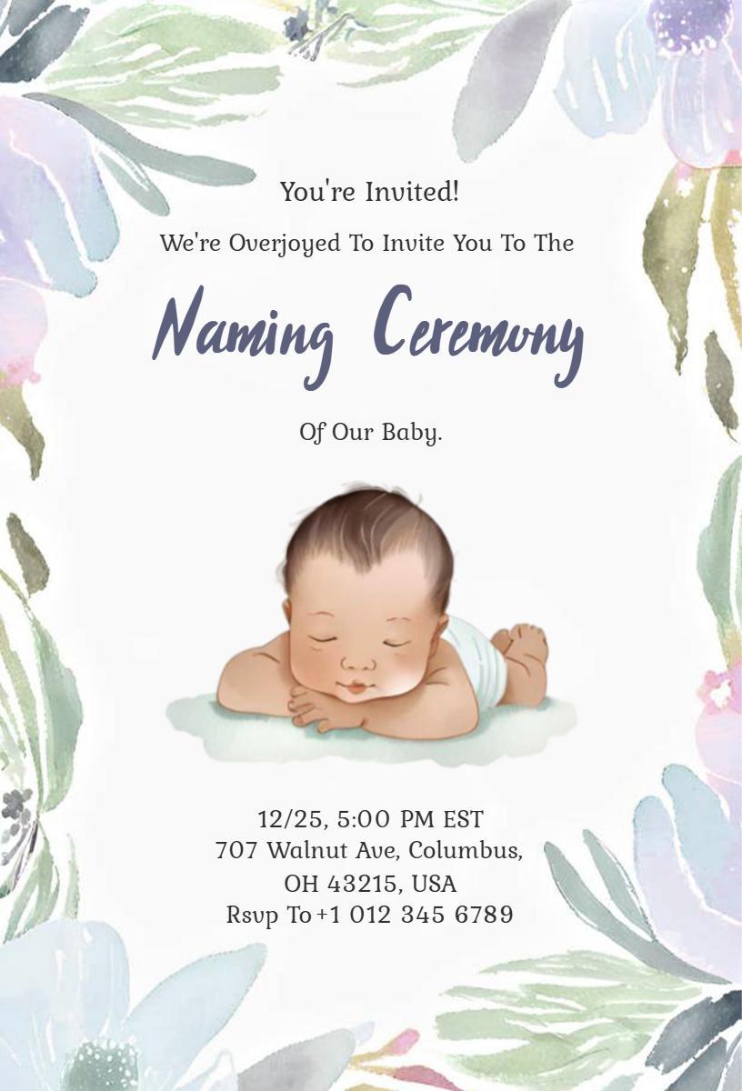 Delightful Floral Baby Naming Ceremony Invitation Template