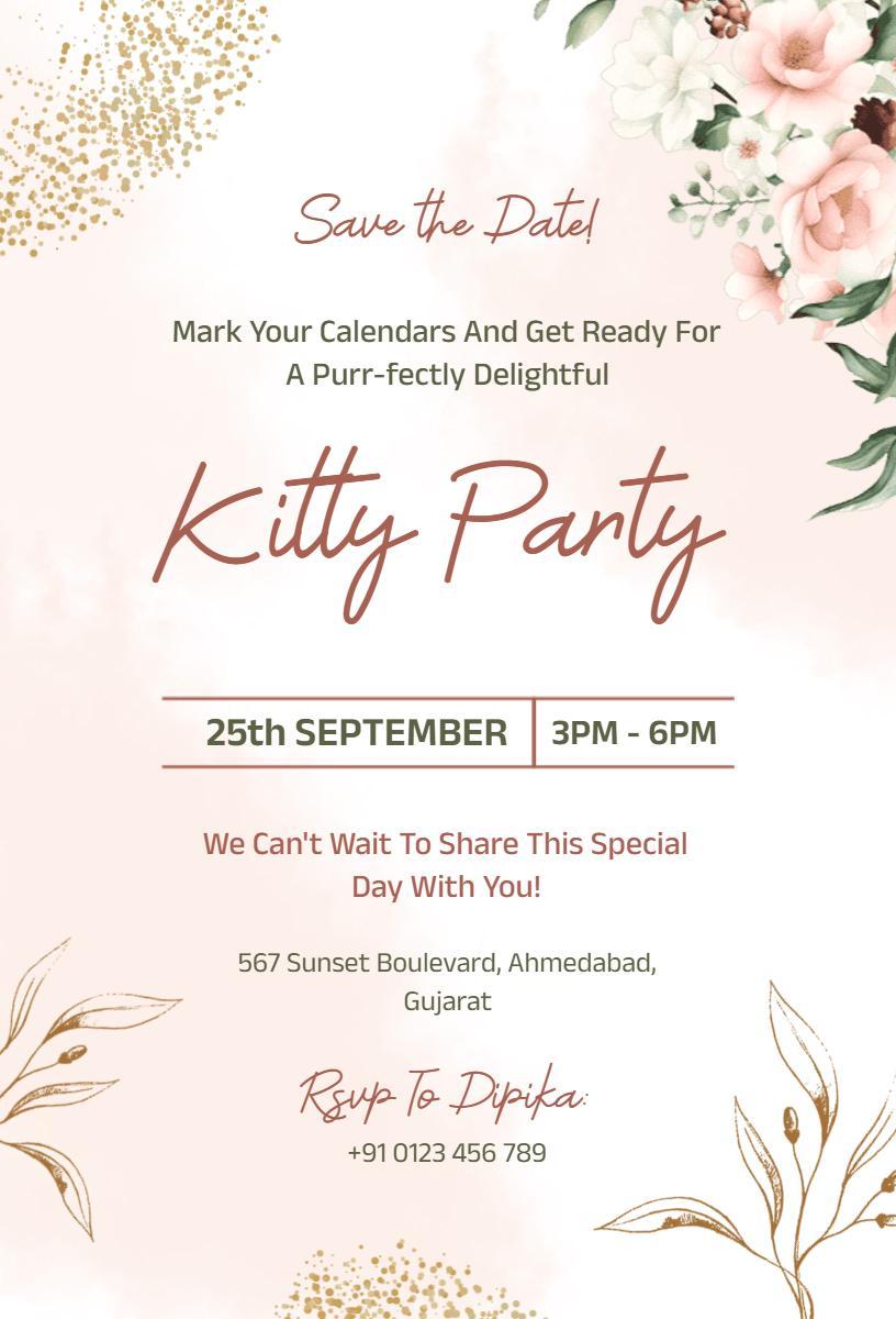 Delightful Floral Kitty Party Gatherings Invitation Template