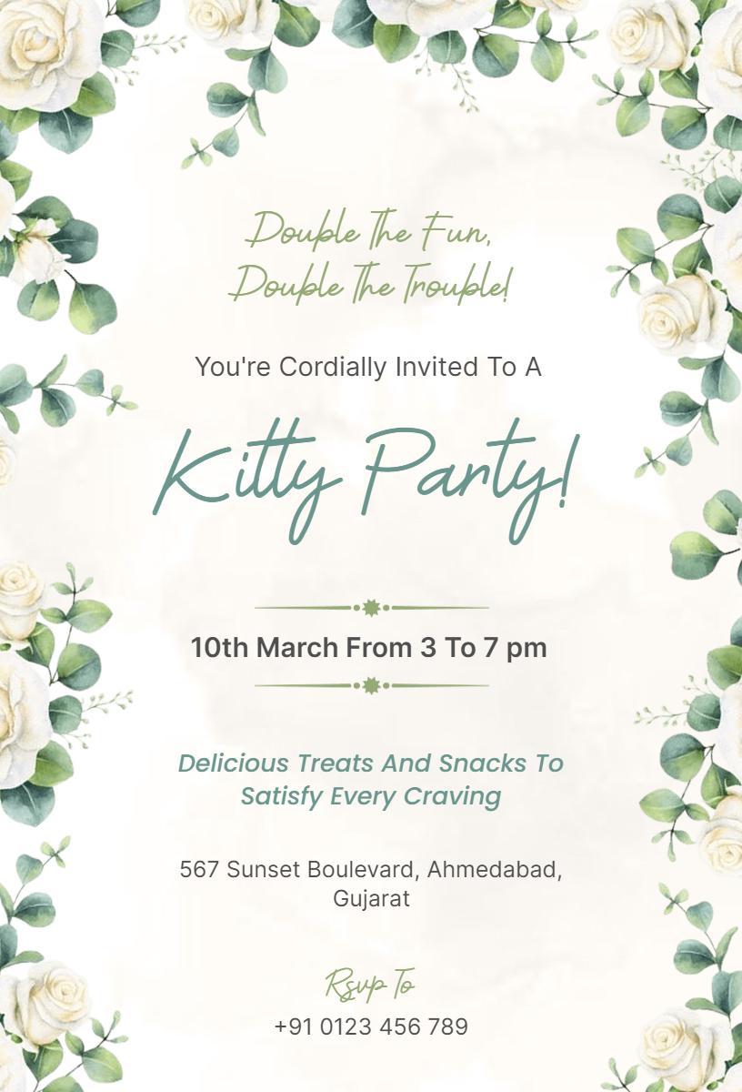 Delightful Floral Theme Kitty Party Celebration Invitation Template