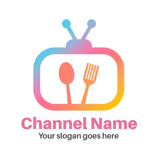 Delightful Gradient Cooking Channel Logo with Utensils Design Logo Template