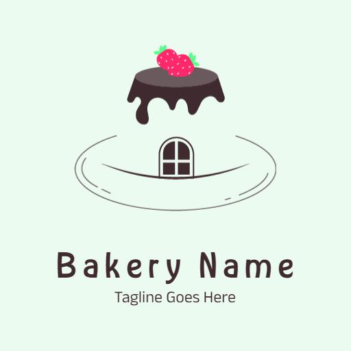 Delightful Green Bakery Design with Strawberry Topping Logo Template