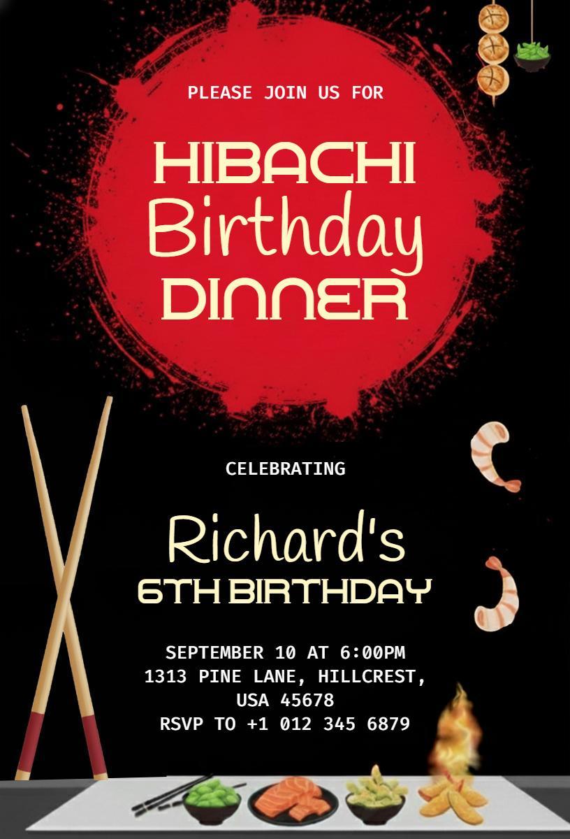 Delightful Hibachi Birthday Dinner Celebration Invitation Template