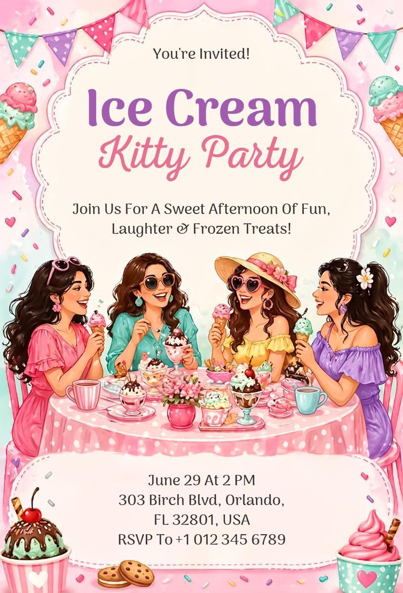 Delightful Ice Cream Kitty Party Sweet Gathering Invitation Template
