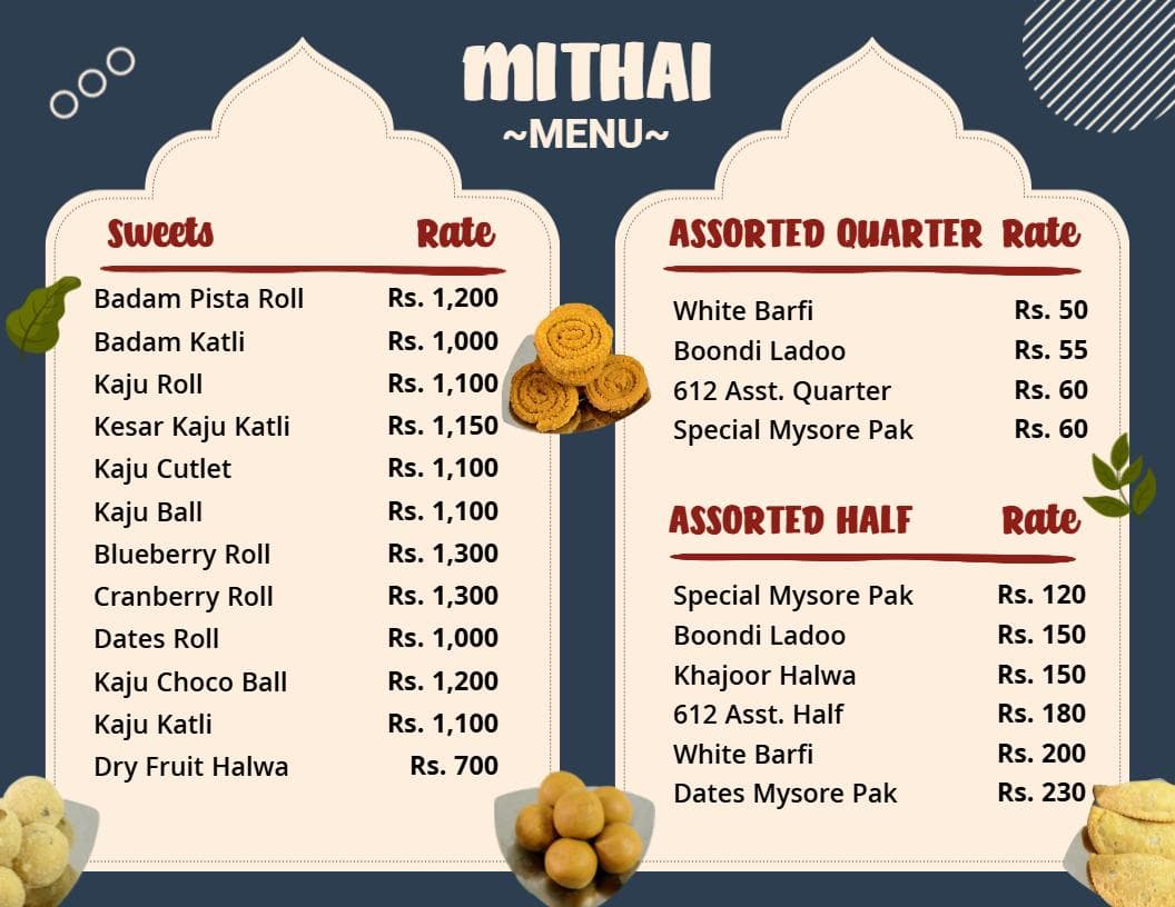 Delightful Indian Sweet Treats and Flavorful Mithai Selections Indian Cuisine Menu Template