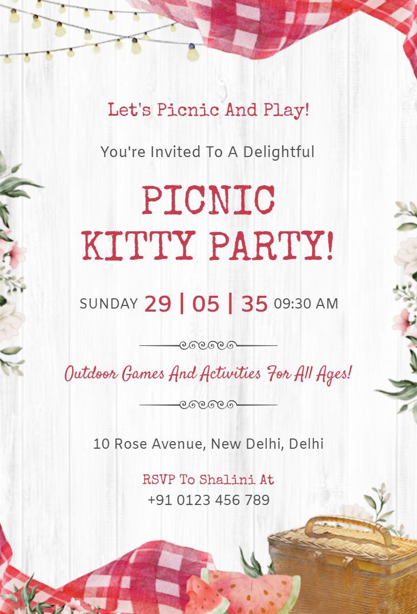 Delightful Picnic Kitty Party Outdoor Games Invitation Template