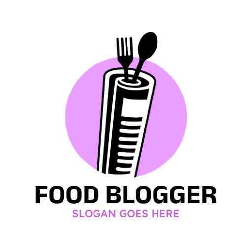 Delightful Purple Food Blogger Logo Featuring Cooking Utensils Logo Template