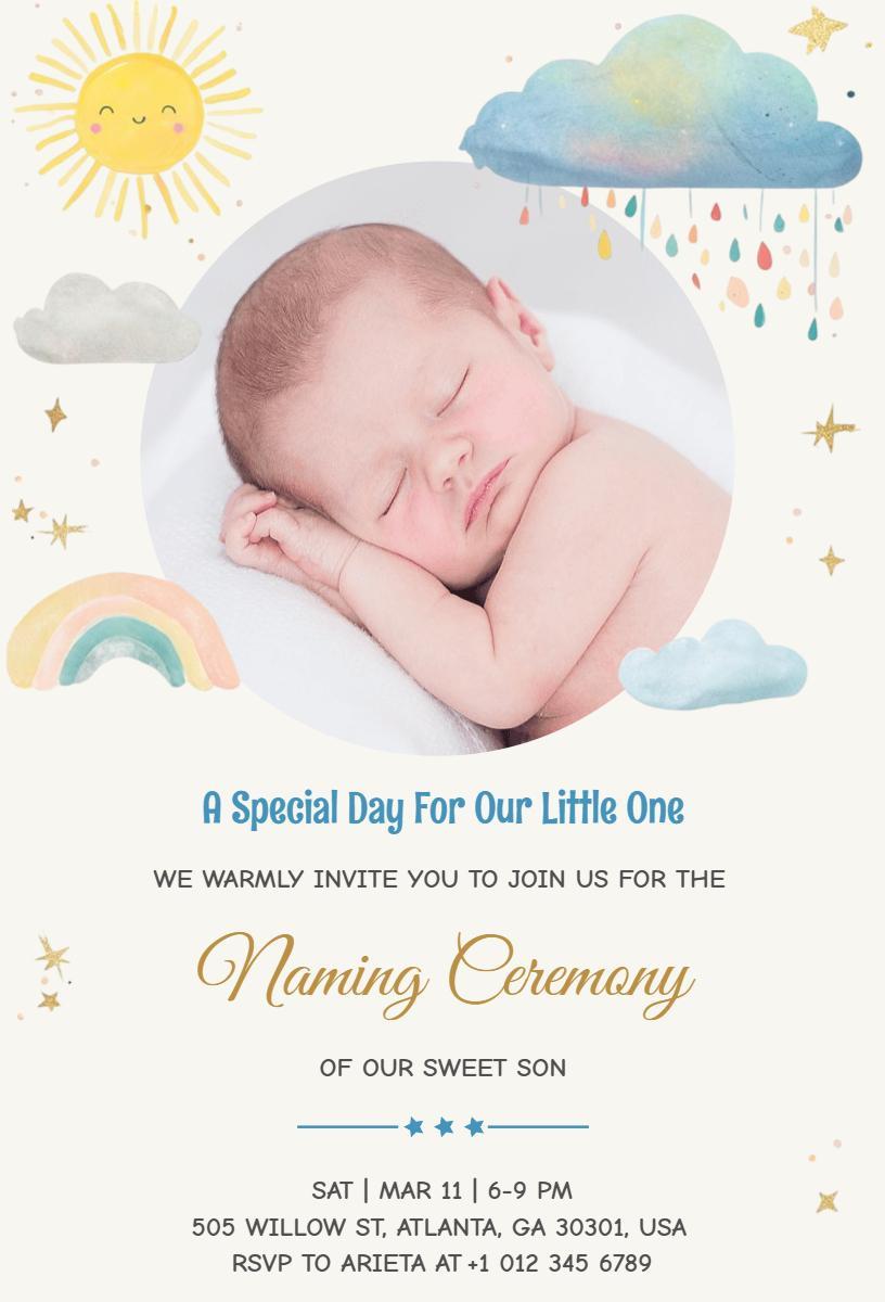 Delightful Rainbow Dreamy Baby Naming Ceremony Invitation Template
