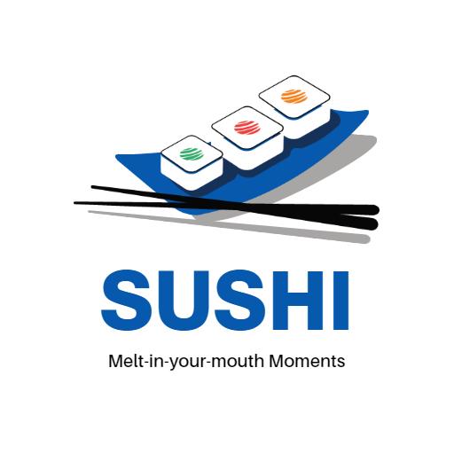Delightful Sushi Experience with Colorful Rolls on Plate Logo Template