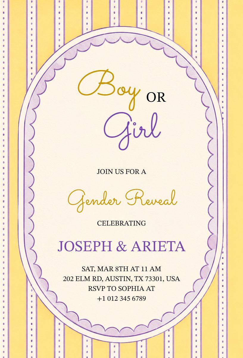 Delightful Yellow Whimsical Gender Reveal Invitation Template