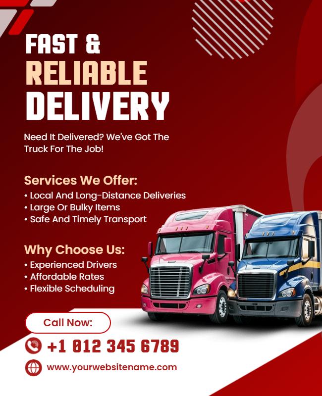 Delivery Service and Long-Distance Truck Transport Flyer Template